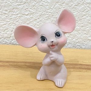 Vintage Japan Pink Mouse with Big Ears 3” Ceramic Figurine